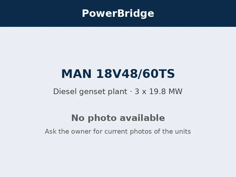MAN 18V48/60TS (3 gensets, complete plant) – 19.8 MW diesel genset plant (no photo available)